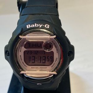 Baby G Navy Blue almost black band pink face.